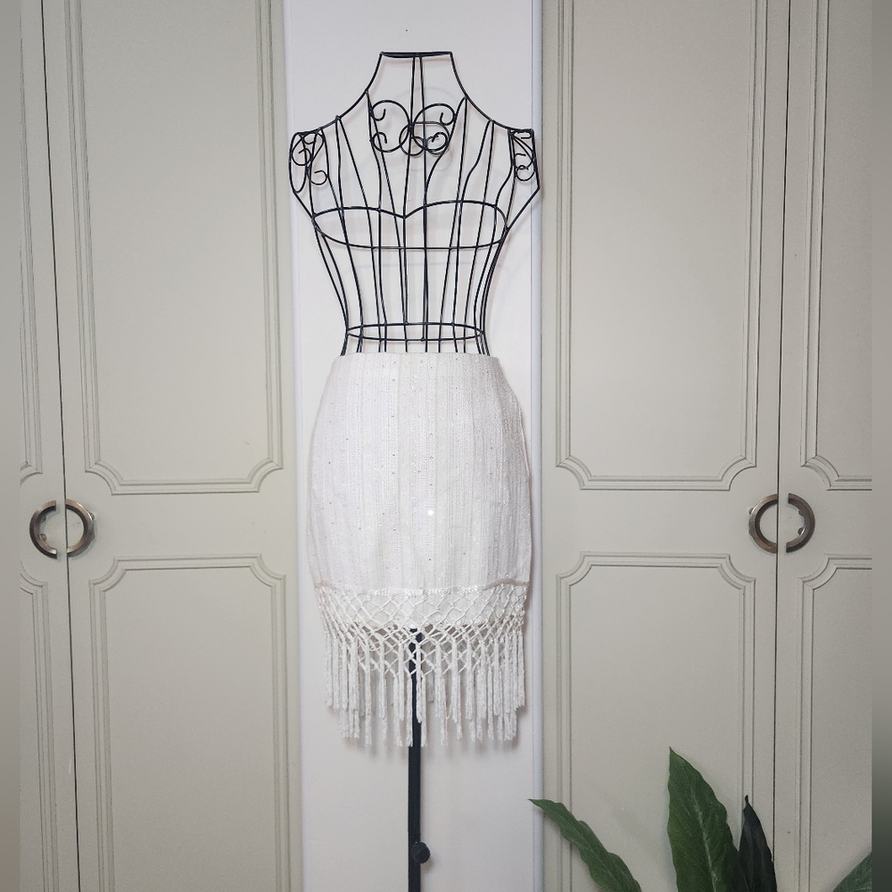 Majorelle Agnes Fringe Mini Skirt Ivory Size XS